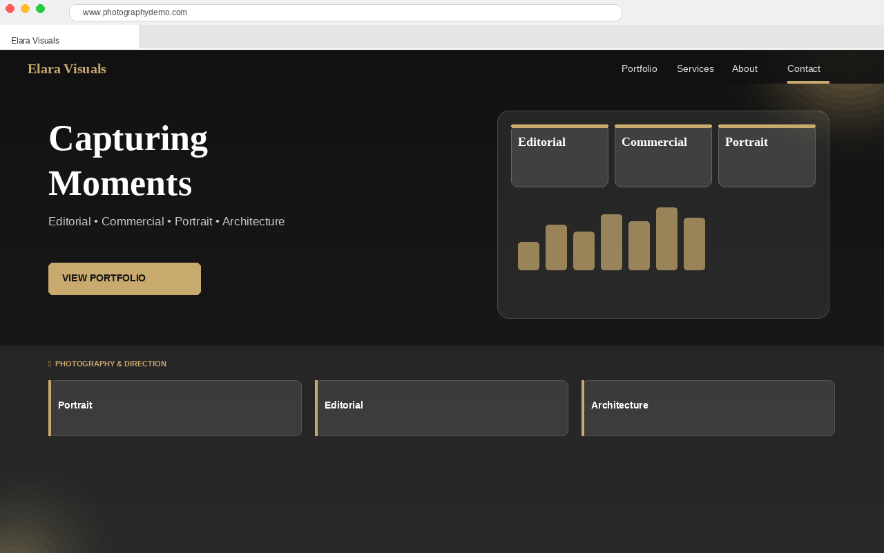 Photography portfolio website with masonry gallery